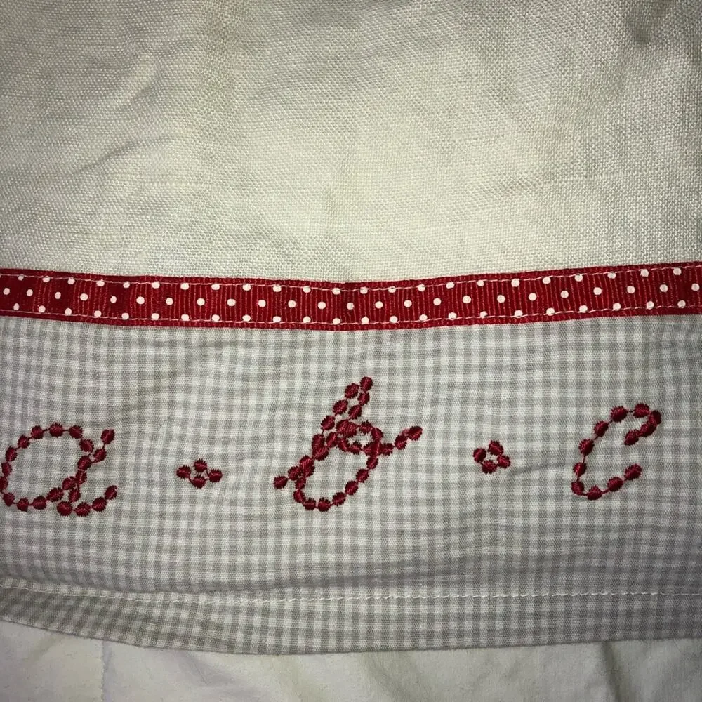 Malina Girls' Linen Dress White Red Embroidered Gingham Size 4T